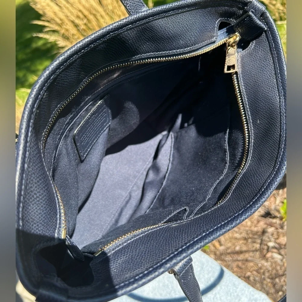Coach Zip Top Tote F35204 Midnight Blue Crossgrain Leather